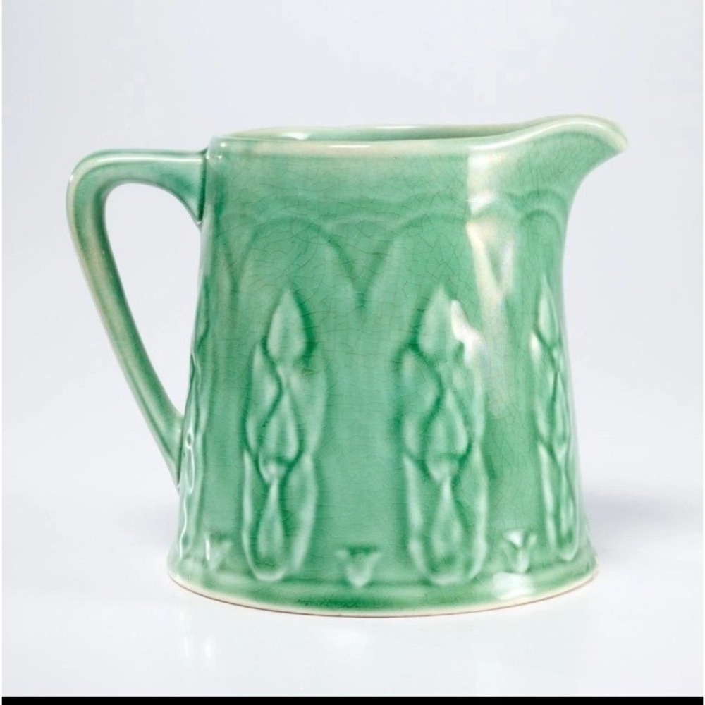 Antique McCoy Early Unmarked Pottery Green Asparagus Pitcher Jug MCM